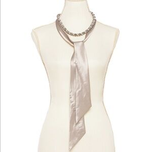NWT Satin belt/neck scarf convertible metal ring braided taupe one size
